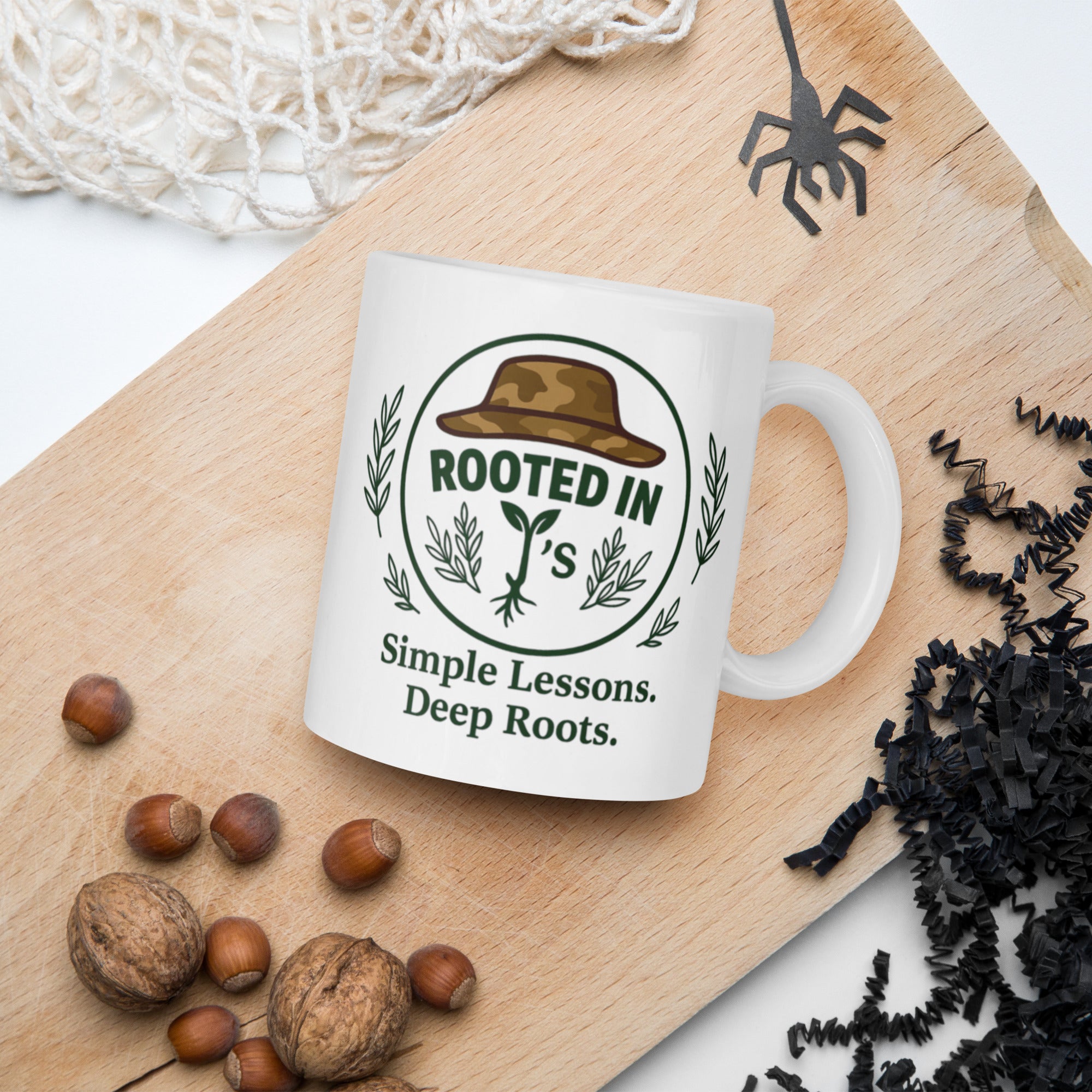 mug that states Start grounded. Stay rooted. - Rooted In J's