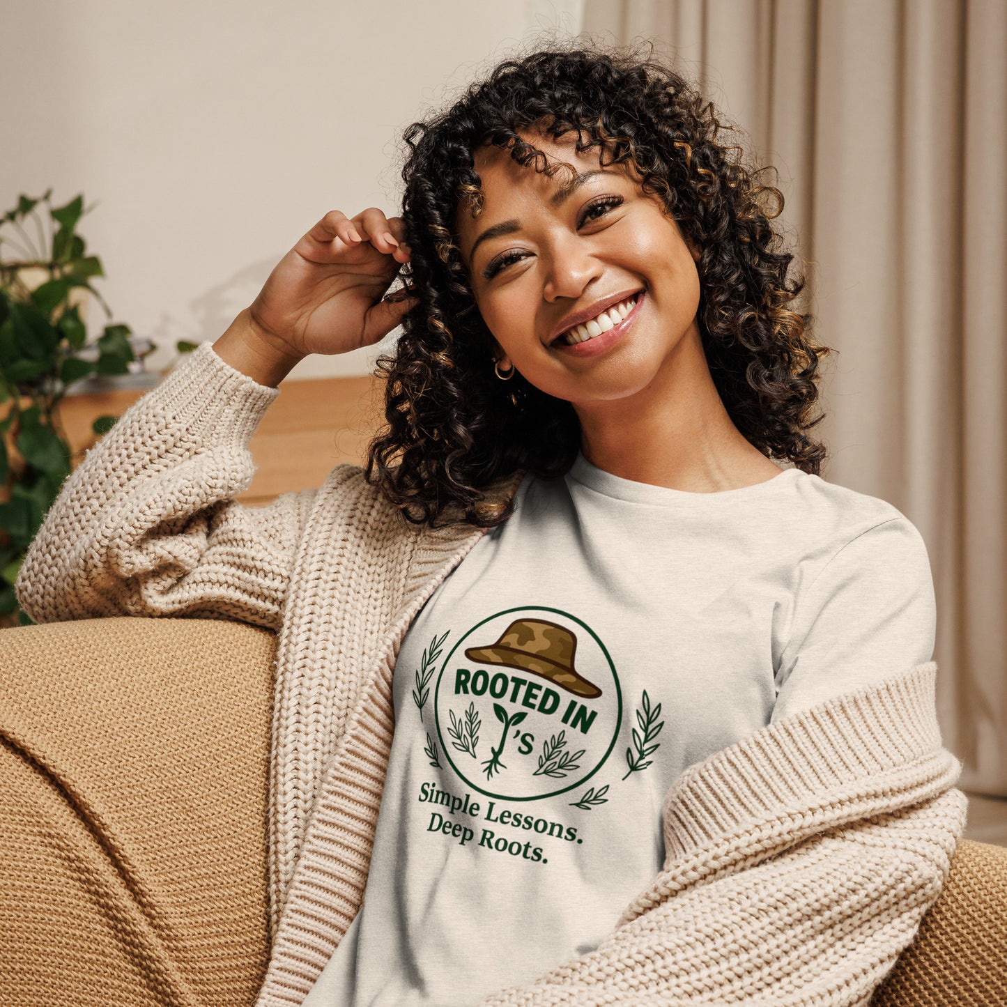 woman wearing Rooted In J’s Relaxed T-Shirt - Rooted In J's
